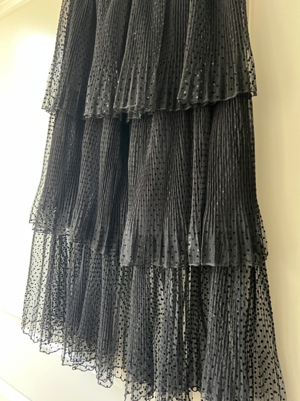 Zara Black Tiered Polka Dot Mesh Maxi Skirt - Picture 4 of 5